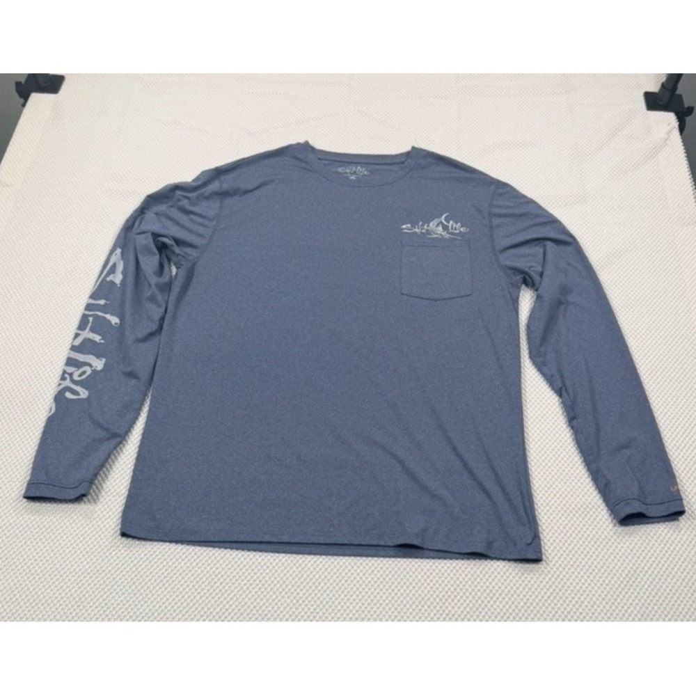 Salt Life Men's Size L Blue Long Sleeve Pocket Performance Fishing Shirt Graphic